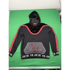 Vie+Riche Paris Mens L Hoodie Black Red Velvet Hood Pullover Streetwear Logo